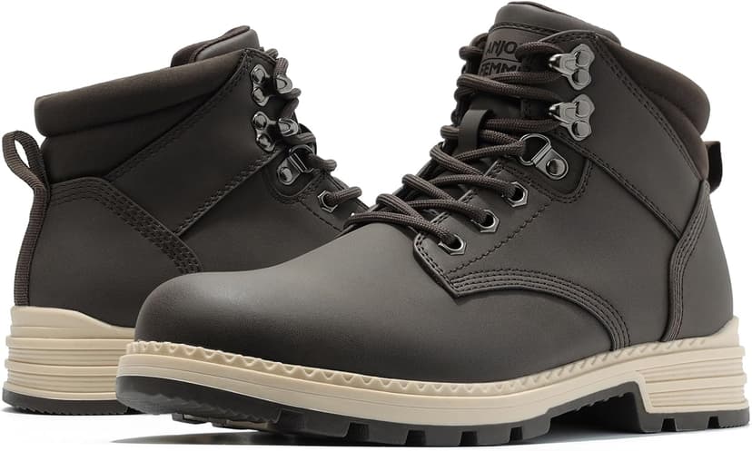 ANJOUFEMME Womens Comfy Outdoor Hiking Boots-Low heels Combat Ankle Boots for Women Non Slip Lace up Winter Shoes for Backpacking Trekking Walking