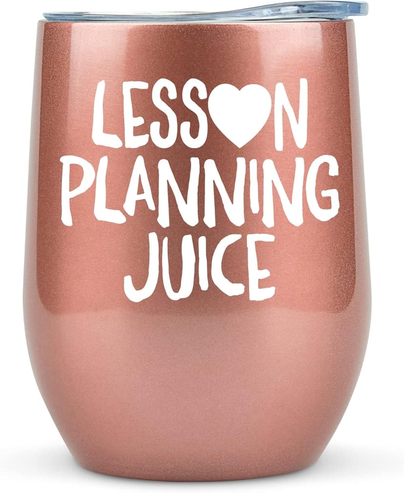 KLUBI Teacher Birthday Gifts for Women - Lesson Planning Juice Wine Tumbler 12oz with Lid and Straw - College Graduation Gifts for Teachers, Student Teacher Congratulations, Cute New Teacher's Gift