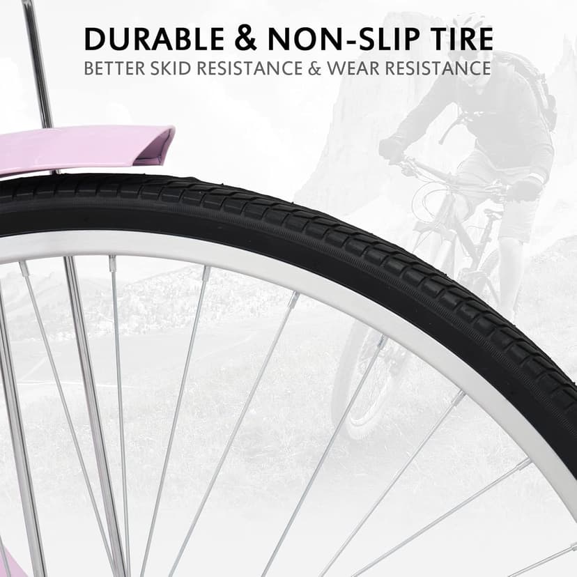 26" Beach Cruiser Bike, Commuter Bicycle, 7 Speed/Linear Pull Brakes/Widen Seat Men & Women Bike, Adult and Teens Bicycle for Urban Commuter