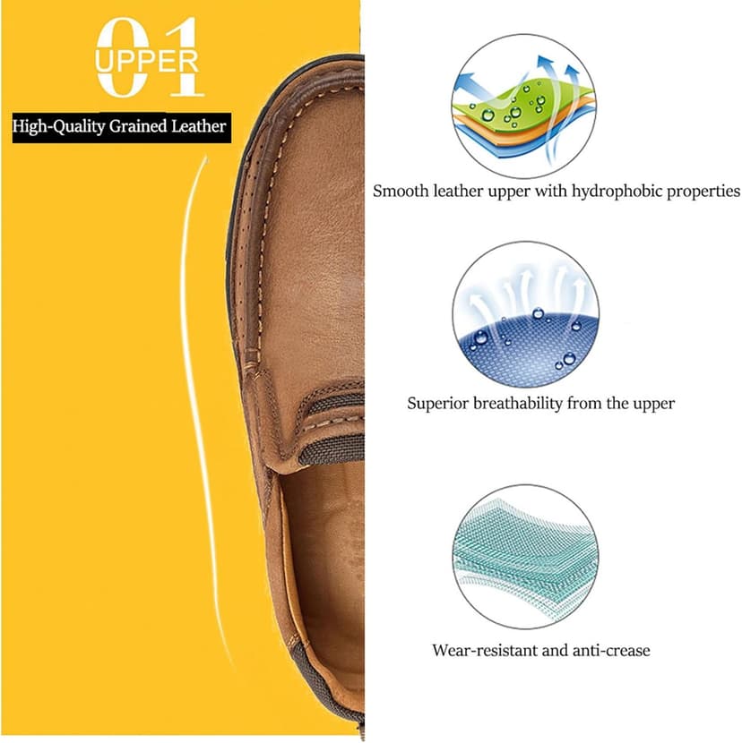 Venshine Mens Walking Shoes Leather Lightweight Breathable Casual Slip On Loafers