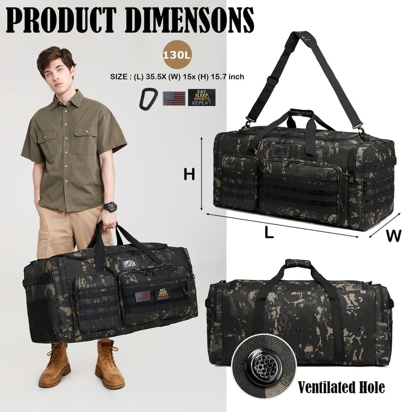 HAMBOLY 130L Extra Large Duffle Bag for Men, Heavy Duty Duffle Bag for Travel, Large Sports Gym Equipment Bag for Hockey Football Soccer Baseball Basketball & Team training, Dark CM