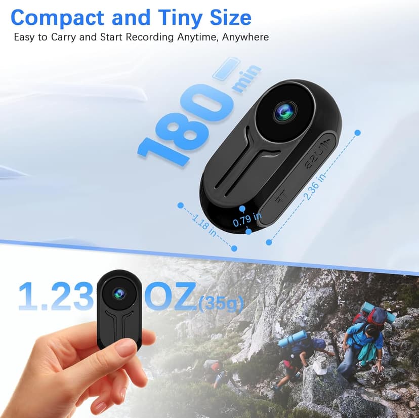 Tkiplay Mini Thumb Sports Action Camera, FHD 1080P Body Camera with Audio, Small Body Cam, Magnetic Wearable POV Vlogging Camera with Night Vision, Loop Record, Accessories