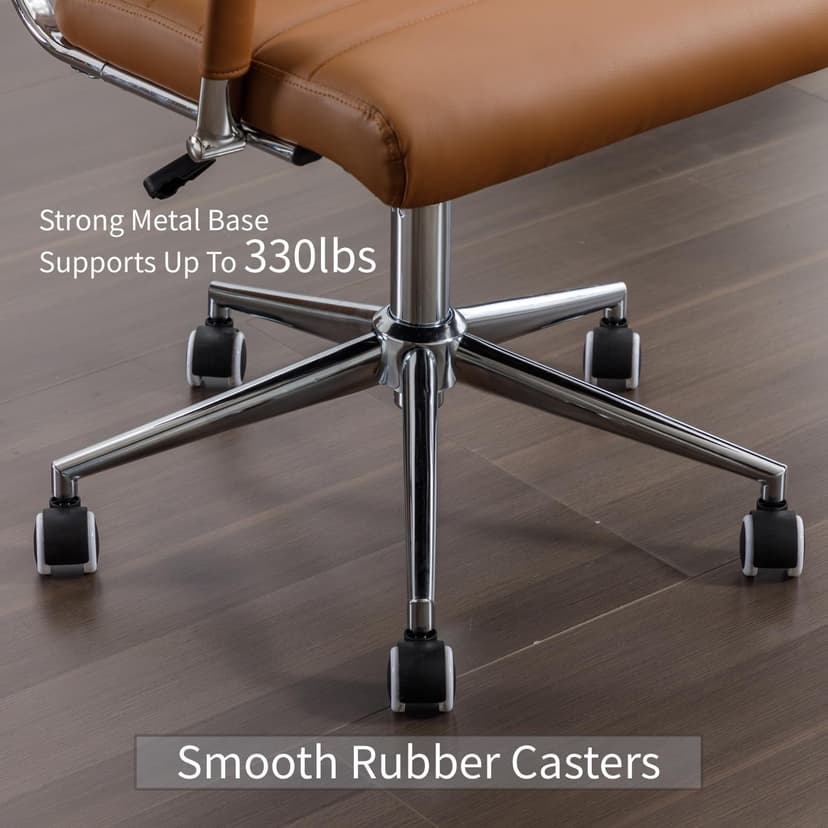Office Desk Chair Leather, Conference Room Chairs with Wheels, Executive Modern High Back Ergonomic Swivel Rolling Ribbed Computer Chair(Brown)