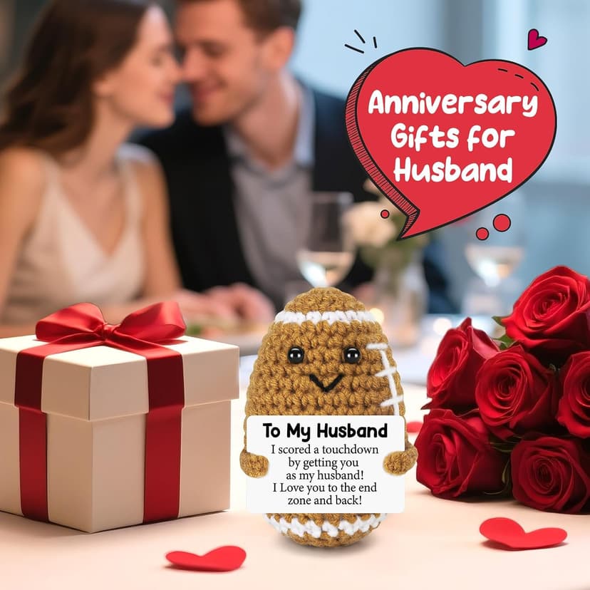 Birthday Gifts for Husband from Wife, Christmas Handmade Inspirational Crochet Football Gift for Him, Cool Wedding Anniversary Present for Husband, Cute Emotional Home Decor for Couple, Hubby, Spouse