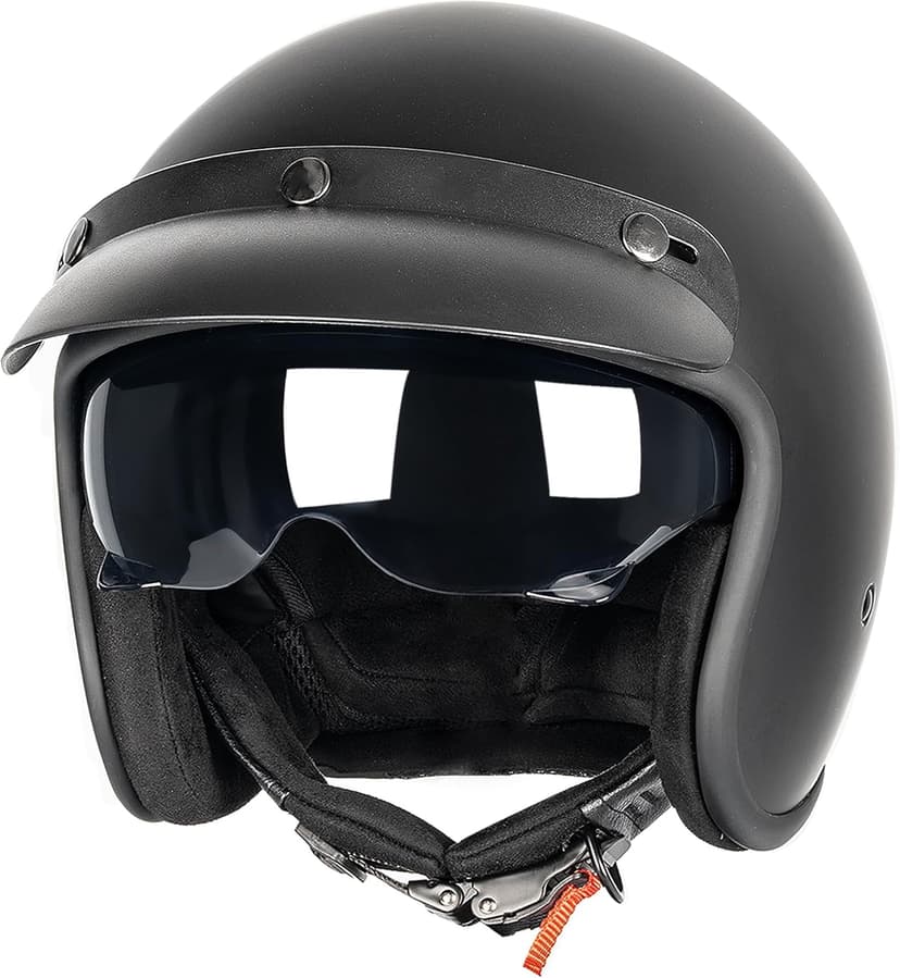 Yesmotor 3/4 Open Face Retro Motorcycle Helmet Vintage Helmet for Motorbike Casco, Moped, Cruiser, Bobber, and Chopper - DOT Approved（Matte Black,L）