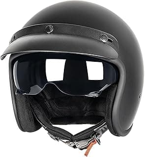 Yesmotor 3/4 Open Face Retro Motorcycle Helmet Vintage Helmet for Motorbike Casco, Moped, Cruiser, Bobber, and Chopper - DOT Approved（Matte Black,L）