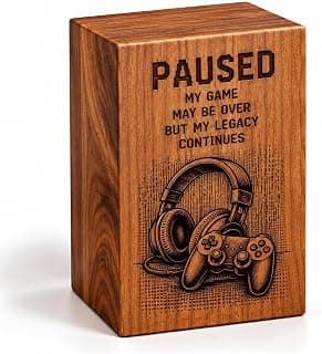 Gaming Memorial Urn Box for Human Ashes,Cremation Urn with Laser Engraved Headphones & Game Controller Design, Wooden Keepsake Funeral Urn for Adult Ashes, Memorial Gift B0HD81S9SR