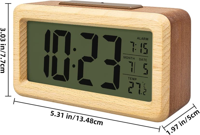 everwood Wooden Digital Battery Operated Alarm Clocks for Bedrooms, Beside, Table, Desk