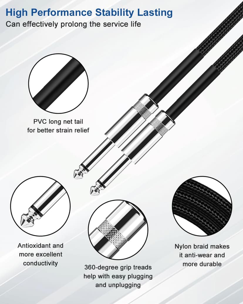 Aqdocvf Guitar Cable, Guitar Cord 10ft AMP Cord for Bass & Electric Guitars/Keyboard/Mandolin TS 1/4 Inch Instrument Cable, Pro Audio Straight Angle Black