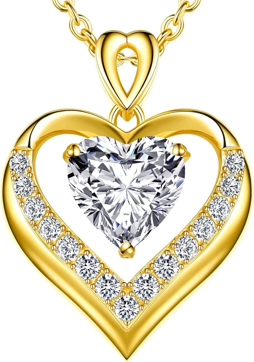 2-3 Ct Moissanite Double Heart Pendant Necklaces for Wife, 18K Gold Plated S925 Silver Jewelry for Women Girlfriend Mom Her on Anniversary Birthday