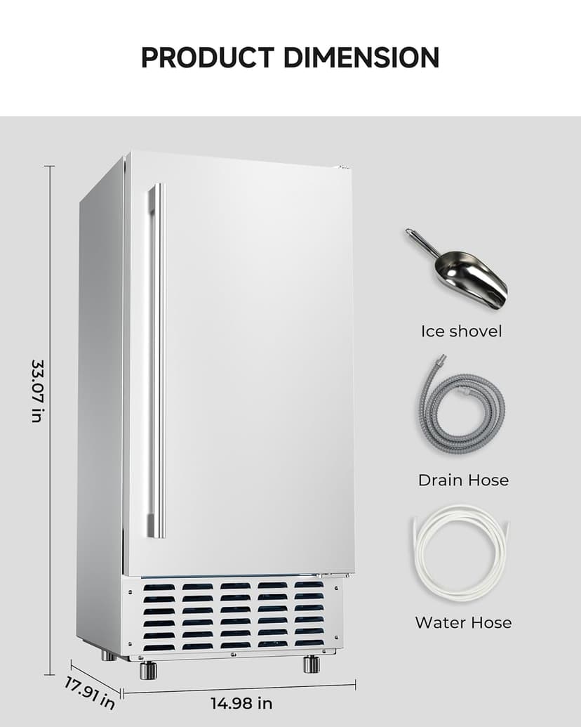 EUHOMY Under Counter Nugget Ice Maker Machine, 70Lbs/Day, Bulit-in Freestanding Ice Maker with Double Ice Baskets, Self-Cleaning & 24H Timer Ice Machine, for Home Use(Silver)