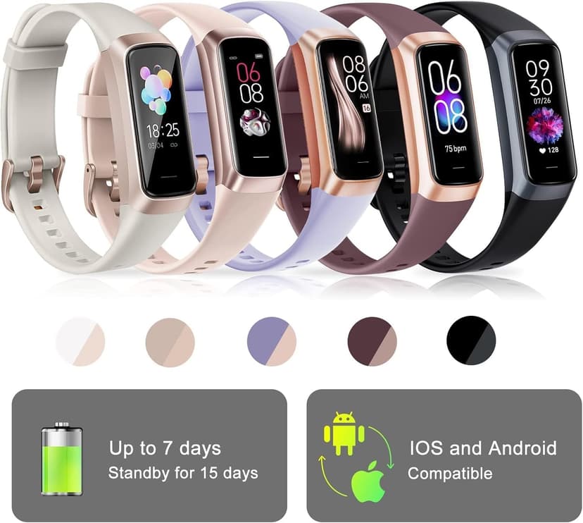 Fitness Tracker with 24/7 Heart Rate Blood Oxygen Sleep Monitor, 1.1" AMOLED Touch Screen Activity Tracker Smart Watches, IP68 Waterproof Step Counter Pedometer for Women Men