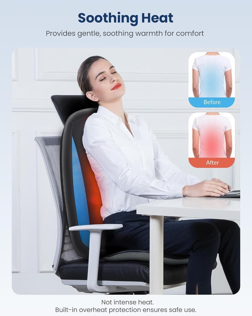 COMFIER Shiatsu Back Massager with Heat,Deep Tissue Kneading Massage Seat Cushion,Massage Chair Pad for Full Back,Body Massager for Home or Office Chair use, Father Day Gift for Men