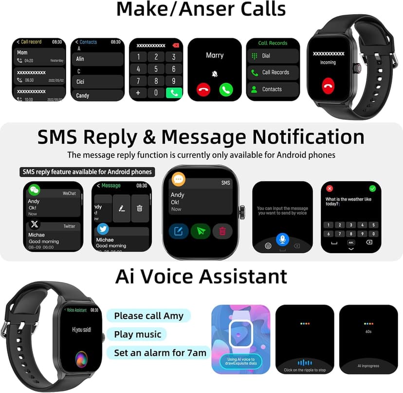 Smart Watch with Built-in GPS and Offline Maps, 1.96" HD Display, Answer/Make Calls, 100+ Sport Modes, Heart Rate/Sleep/SpO2 Monitor, Fitness Activity Tracker for Android and iPhone, 2 Bands, Black