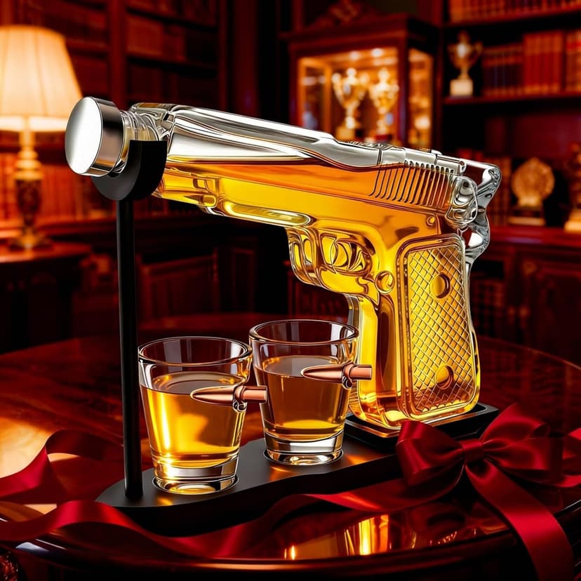 Gifts for Men Dad, 10.1 Oz Whiskey Gun Decanter Set + 2 Bullet Glasses - Unique Birthday Pistol Gift Ideas Daughter Son, Personalized Liquor Dispenser - Scotch Bourbon Vodka, Him, Brother Husband