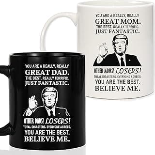 Breezy Valley Mom and Dad Mugs Christmas Gifts for Parents from Daughter Son - New Parent Gifts for Mommy Daddy from Children Kids, Funny Birthday Anniversary Mom and Dad Coffee Mugs Set Gift Ideas