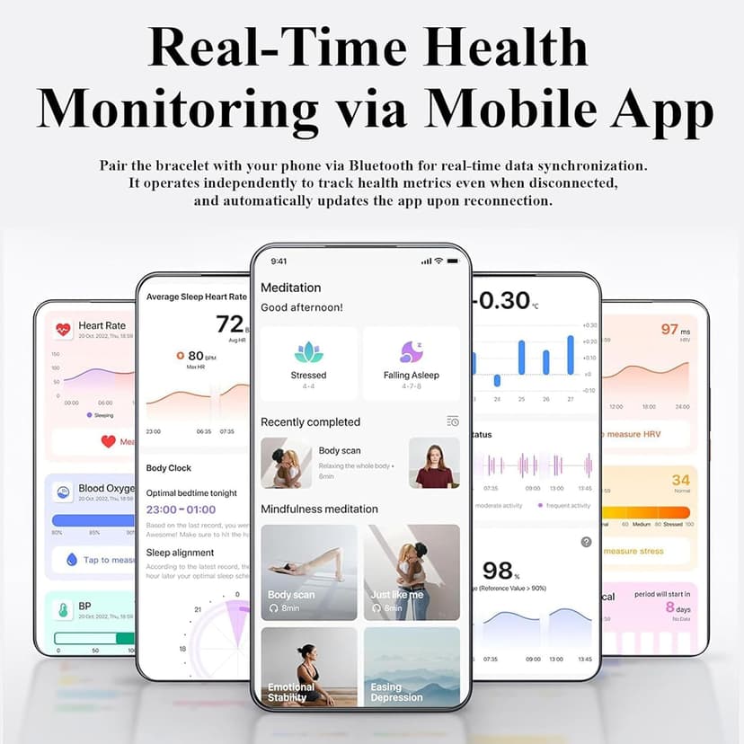 Smart Bracelet,Health and Fitness Tracker,24/7 Heart Monitor & Sleep Tracker, Multi-Sport Tracker Wristband with Free APP (Black)
