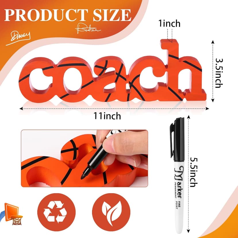 2 Pcs Coach Wood Word Marker Pen Set Coach Gift Coach Dad Gifts Coach Gifts Shelf Desk Decor Ready to Autograph(Basketball)
