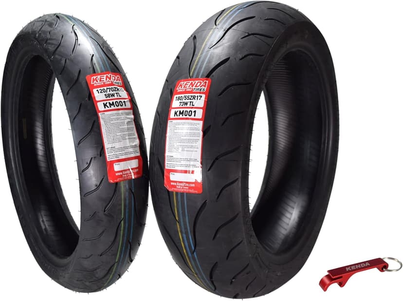 Kenda KM1 (KM001) 120/70ZR17 Front (58W) & 180/55ZR17 Rear (73W) Tires for Sport Touring Motorcycles, Radial with High-Speed Stability & Excellent Wet Grip w/Keychain (120/70-17) (180/55-17) (2-Pack)