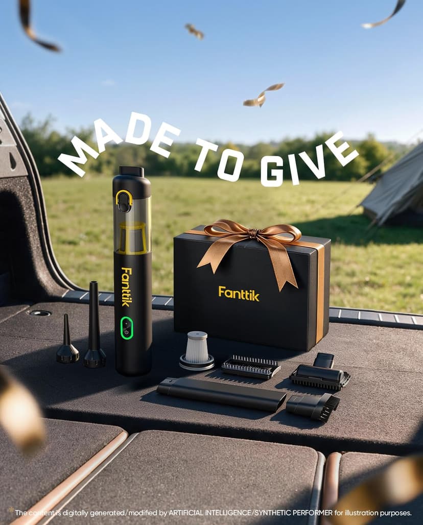 Fanttik Slim V8 APEX Car Vacuum, 4-in-1 Portable Mini Cordless Vacuum with 19000pa Suction Power, Type-C Charge, 2 Suction Modes, Handheld Vacuum for Small Jobs, Car, Office Desk, Keyboards (Black)