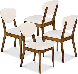 Best Choice Products Wooden Dining Chairs, Wood Mid-Century Modern Upholstered Side Chairs, Farmhouse Cushioned Dining Chairs Set of 4 for Dining Room - Walnut/Cream