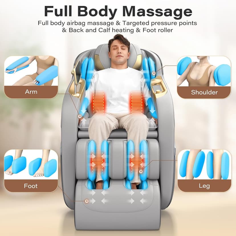 TLIFE Massage Chair Full Body, 160°Zero Gravity Recliner with Body Scan, 50" SL-Track Shiatsu Massage Chair, Fixed Point Massage, Foot Rollers, 12 Auto Modes, Deep Yoga Stretch, Heating, Grey