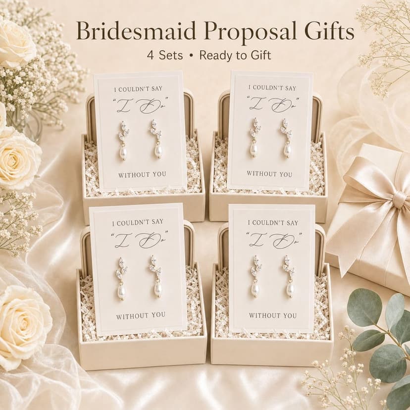 Bridesmaid Earrings Set of 4/6/8, Bridesmaid Proposal Gifts, Gold Knot Pearl Drop Earring with Proposal Cards,Ready to Gift Bridal Party Jewelry for Bridesmaids, Maid of Honor, Wedding Thank You Gift B0GKNZK8N2