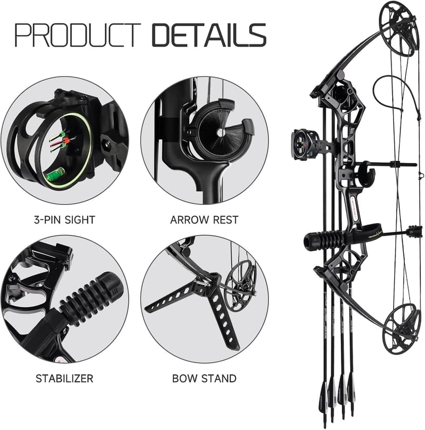 Lanneret Compound Bow and Archery Sets - Right Hand Archery Compound Bows 0-70 lbs Draw Weight Adjustable for Adults and Beginners，25"-31" Draw Length，up to IBO 320 fps，Archery Hunting Bow Set