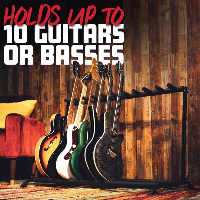 Rok-It Gator Multi Guitar Stand Rack with Folding Design, Holds up to 10 Electric or Acoustic Guitars (RI-GTR-RACK10)