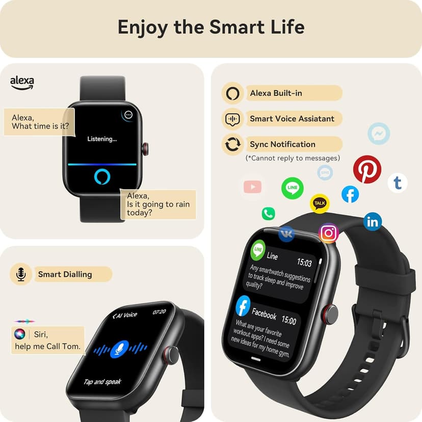 Smart Watch for Women Men, Smartwatch for iPhone & Android Bluetooth (Answer/Call) Built-in Alexa, 1.91" HD Fitness Tracker with 105+ Sport Modes, IP68 Waterproof, Sleep/Heart Rate/SpO2/Stress Monitor