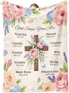 Inspirational Throw Blanket with Cross Flowers, Bible Verse for Mom, Daughter,Friends, Sister, Soft Flannel Blanket 50"x60" Birthday Blanket for Women, Christian Gifts for Friends, Mom B0HGLK3H1C
