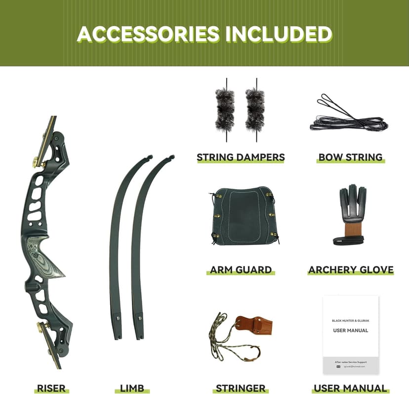 Black Hunter ILF Hunting Recurve Bow Kit for Adults, 62" High-Performance Archery Bow Set, CNC ILF Riser, Carbon-Graphite Foam Core Limbs, Right-Handed, 30-60 Lbs