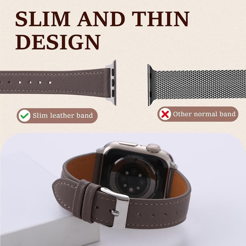 Thin Soft Goatskin Women Leather Bands Compatible With Apple Watch Band 49mm 46mm 45mm 44mm 42mm 41mm 40mm 38mm, Premium Lightweight Slim Leather Straps for iWatch Ultra SE 11 10 9 8 7 6 5 4 3 2 1