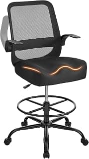 Drafting Chair for Standing Desks, 500LBS Capacity Tall Office Chair with Adjustable Height, Foot Ring, Flip-Up Armrests, Thick Curved Seat for Home Office, Drawing, and Creative Work