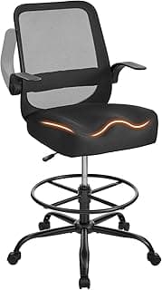 Drafting Chair for Standing Desks, 500LBS Capacity Tall Office Chair with Adjustable Height, Foot Ring, Flip-Up Armrests, Thick Curved Seat for Home Office, Drawing, and Creative Work