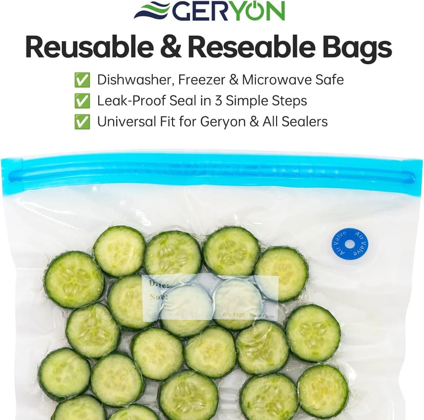 GERYON Vacuum Sealer Machine – Automatic Food Vacuum Sealer for Dry & Moist Food, Compact with LED Touch Panel, Includes Zipper Bags & Roll, Perfect for Sous Vide & Freezer Storage (Silver)