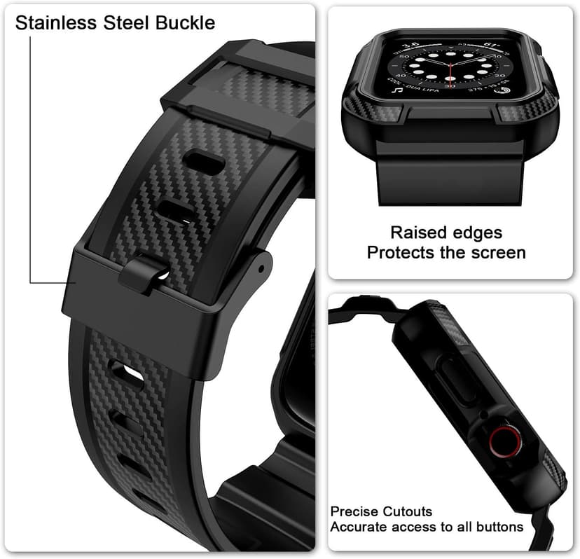 OROBAY Rugged Band Compatible with Apple Watch Band 45mm/44mm/42mm with Case, Shockproof Strap for iWatch SE3 SE2 SE Series 9/8/7/6/5/4/3/2/1 with Bumper Case Cover Men Women, Matte Black
