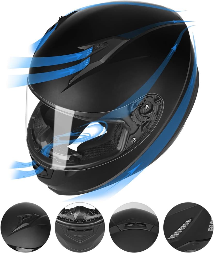 GLX GX11 Compact Motorcycle Helmet - Matte Black, Medium - Full Face w/ Tinted Visor, DOT Approved