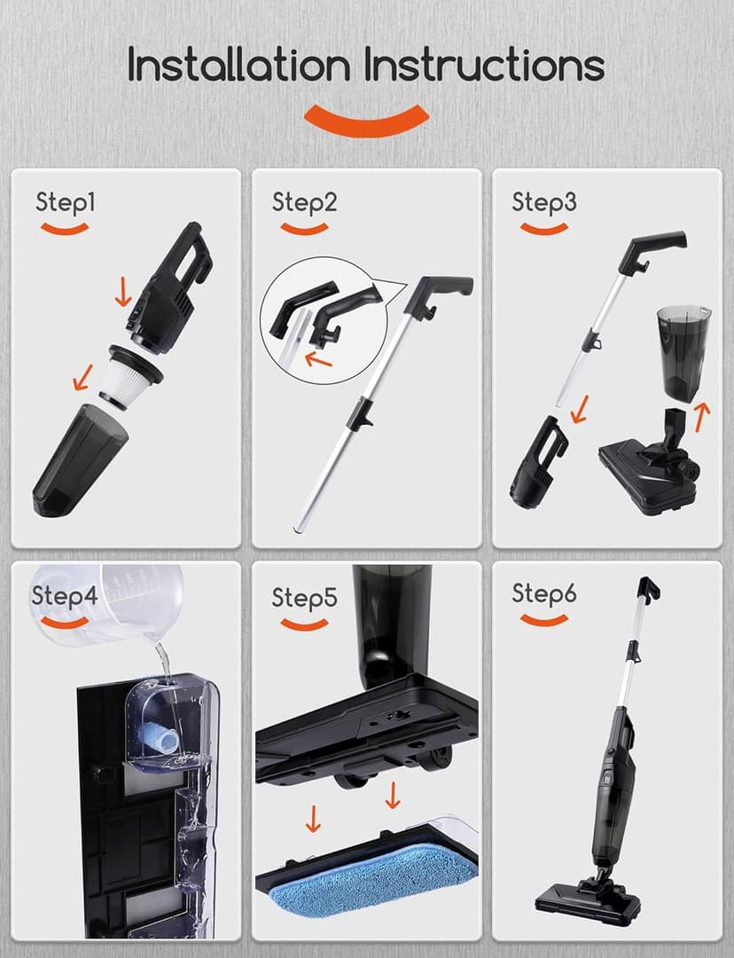 Stick Vacuum Cleaner with 3 Mop Pads Electirc Mop 600W 18kpa Powerful Suction Corded Upright Vacuum Lightweight Electric mop for Tile Hardwood Floor,Marble Cleaning