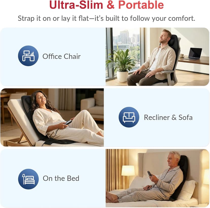 COMFIER Back Massager Seat Cushion with Heat,10 Vibration Motors, Massage Chair Pad,Chair Massager for Pain Relief at Office/Home,Christmas Gifts for Men Women