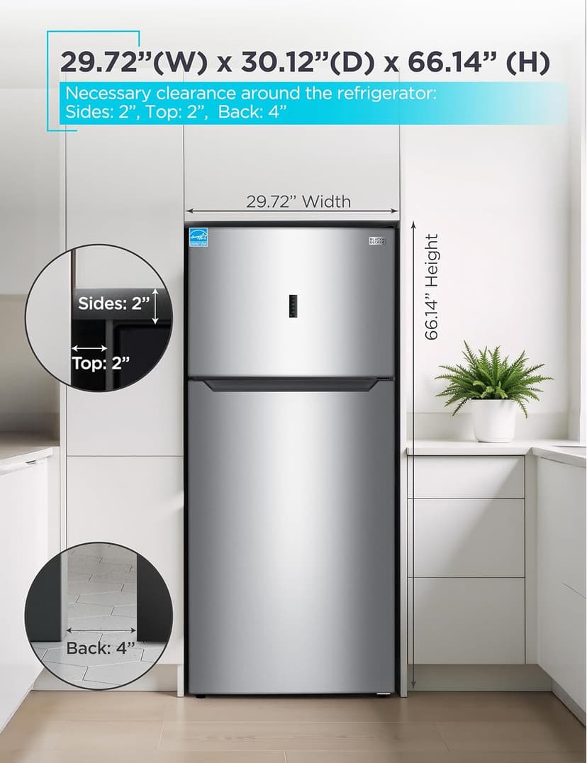 BLACK+DECKER 18.1 Cu. Ft. Top Mount Refrigerator with Ice Maker, 2-Door Refrigerator with Top Freezer, Freezer with Icemaker and Adjustable Temperature Control, ENERGY STAR, BR1810HIMS, Stainless Look