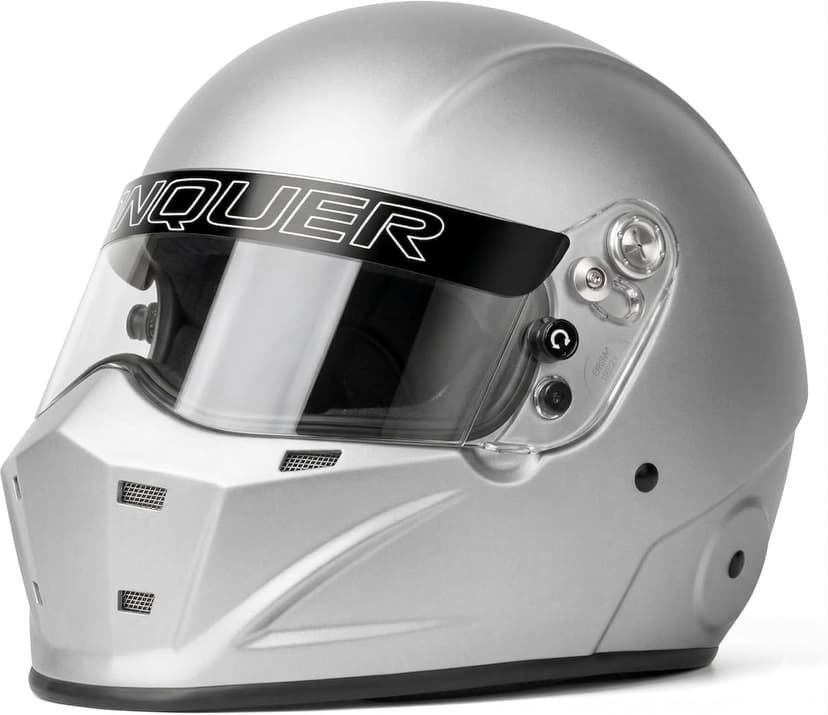 Conquer Snell SA2025 Approved Full Face Auto Racing Race Car Helmet - Adult | Men | Women | - Black / White / Silver