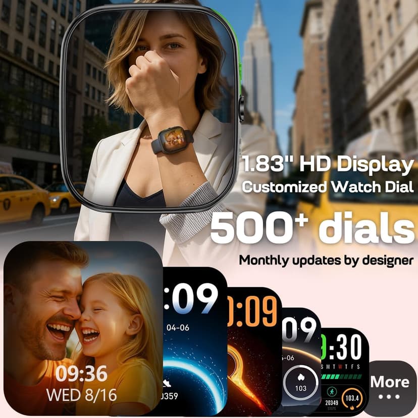 MorePro Fitness Tracker(Answer/Make Call), 1.83” Health Fitness Watch with Heart Rate, Blood Pressure,SpO2 and Sleep Monitor, 100+ Sports Modes, IP68 Waterproof Smart Watch for Men Women