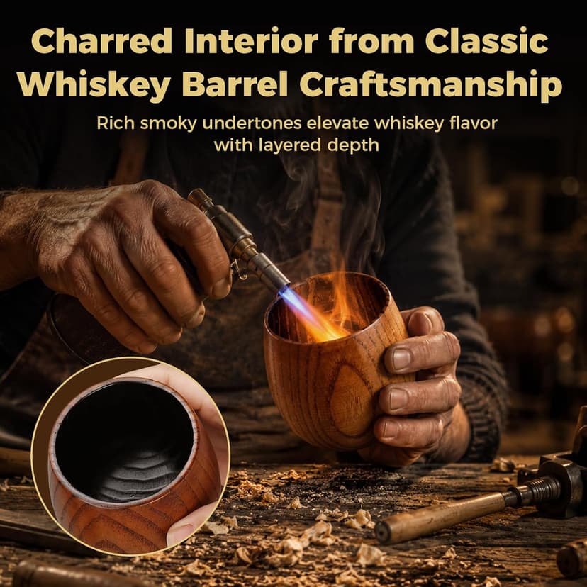Shatterproof Jujube Wood Whiskey Cup, Naturally Insulated, Enhances Flavor, Ideal Bourbon Gift for Men in a Wooden Box Charred Wooden Bourbon Drinking Glass, Handmade Whistey Glass Set B0H12T634T