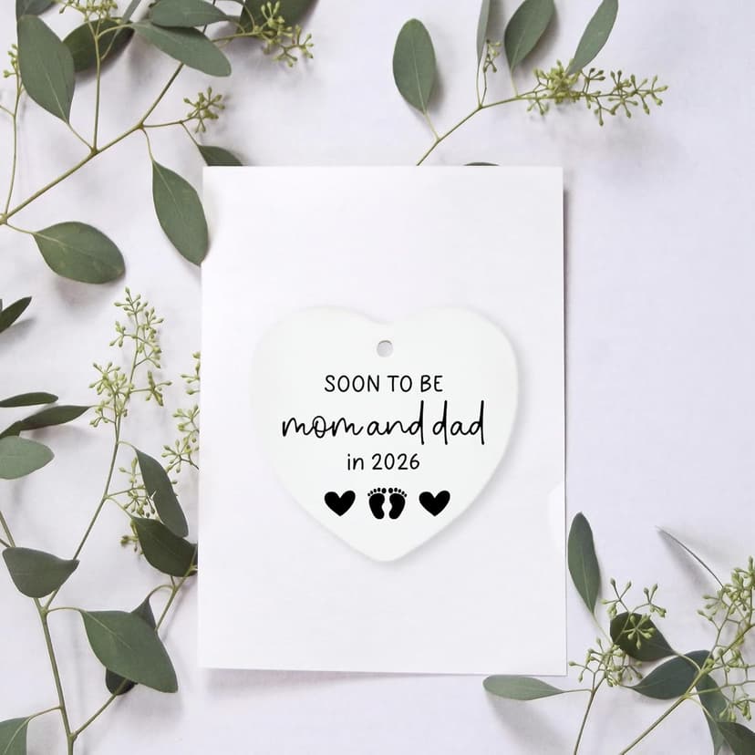 Soon to Be Mom & Dad in 2026 Christmas Tree Decoration Ornament Keepsake Sign Heart Plaque Mom and Dad to Be Gift Pregnancy Gifts for New Parents Expecting Mommy Daddy Gift
