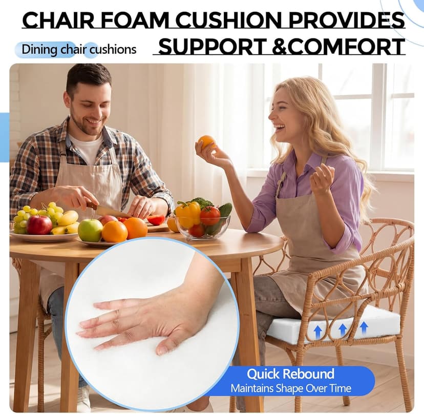Sieral 4 Pack 18"x18"x2" Chair Foam Cushion Replacement, Upholstery Foam High Density Chair Seat Pad with Polyester, Firm Square Insert for Dining Chairs & Couch, Easy to Cut