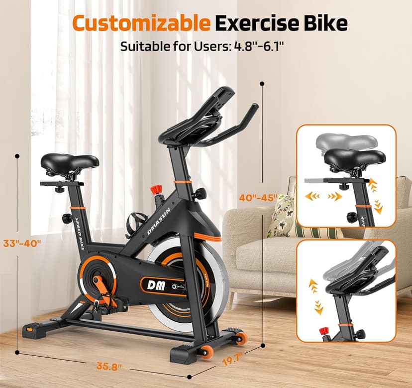 DMASUN Exercise Bike, Silent Magnetic Resistance Stationary Bike for Home with 330 LBS Capacity, Pedals with Anti-loosening Nuts, Indoor Bike with Comfortable Seat Cushion, Digital Display