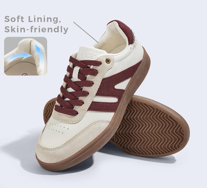 LUCKY STEP Women Classic Retro Gum Sole Fashion Sneakers Casual Tennis Skate Shoe Genuine Leather Walking Footwear Anti Slip Trainers