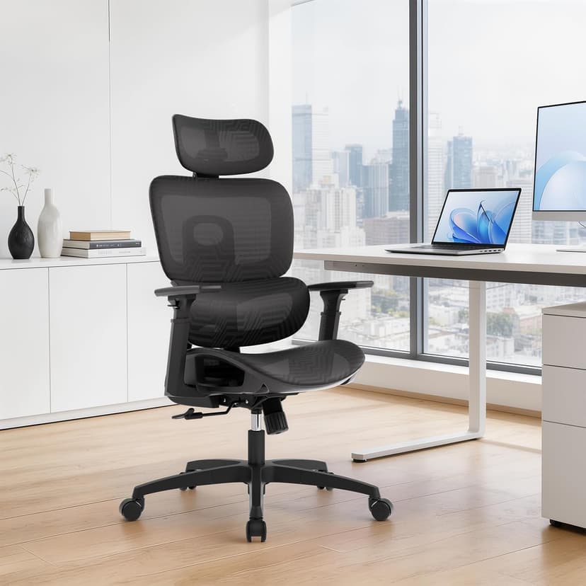 MoNiBloom Ergonomic Office Chair, High Back Mesh Desk Chair with Adjustable Headrest & 3D Armrests, Lumbar Support, 90–145° Recline, Swivel Rolling Computer Chair for Office Conference Room (1)