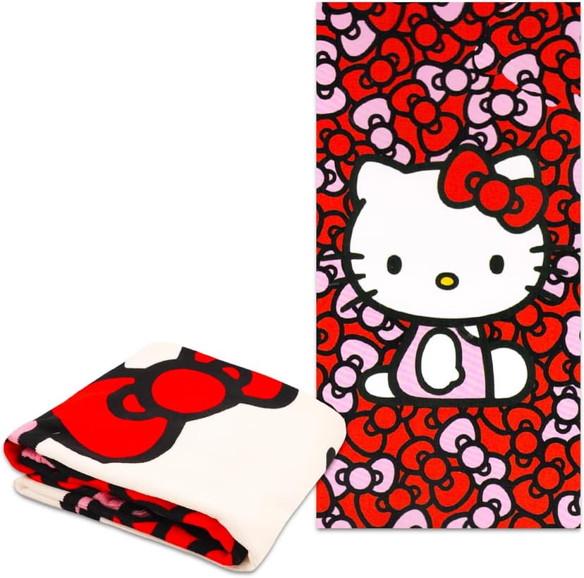 Hello Kitty Beach Towel Set - Bundle with 27x54 Hello Kitty Pool Towel Plus Stickers and More (Hello Kitty Bath Towel for Kids and Adults)